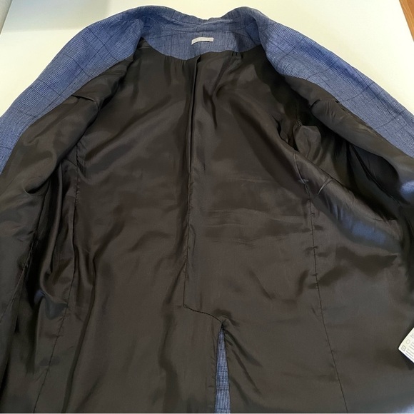 12 Storeez Relaxed Linen Boyfriend Blazer Jacket Blue Glen Plaid Small - Picture 8 of 14